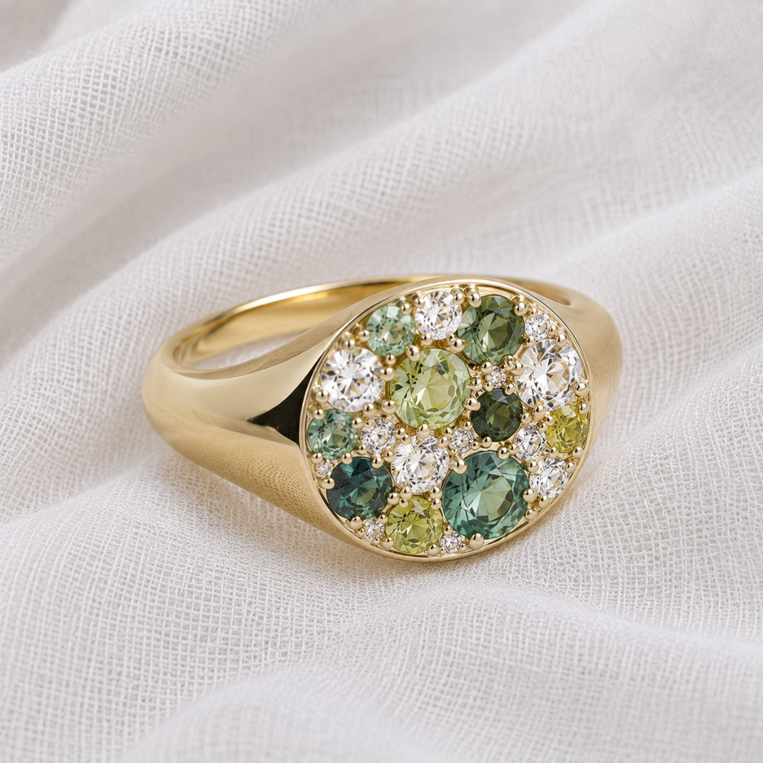 Parti Sapphire and Diamond Signet Ring