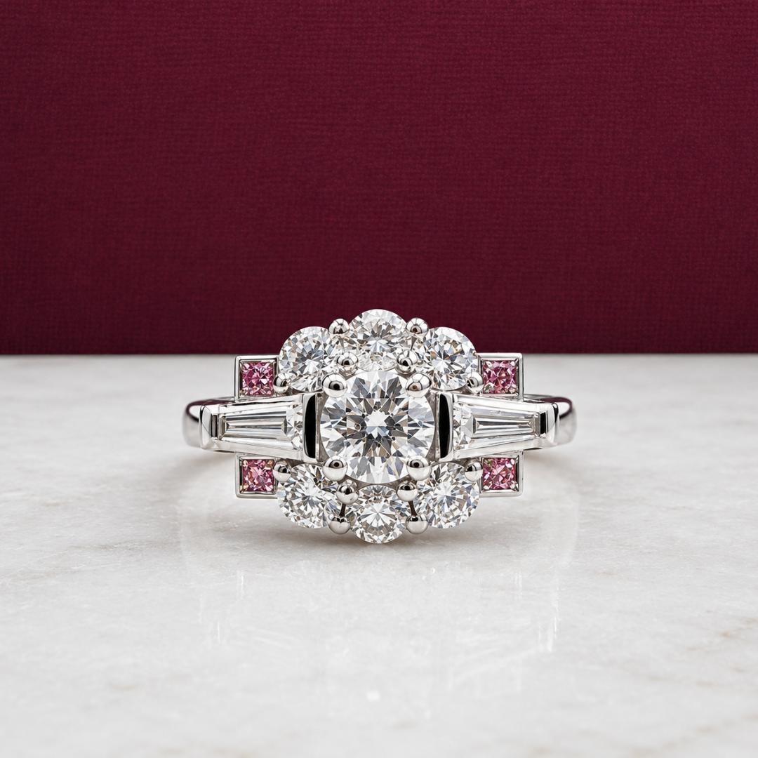 Deco Style Pink Diamond Dress Ring