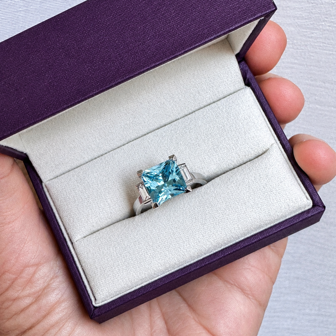 Princess Cut Blue Topaz and Diamond Ring