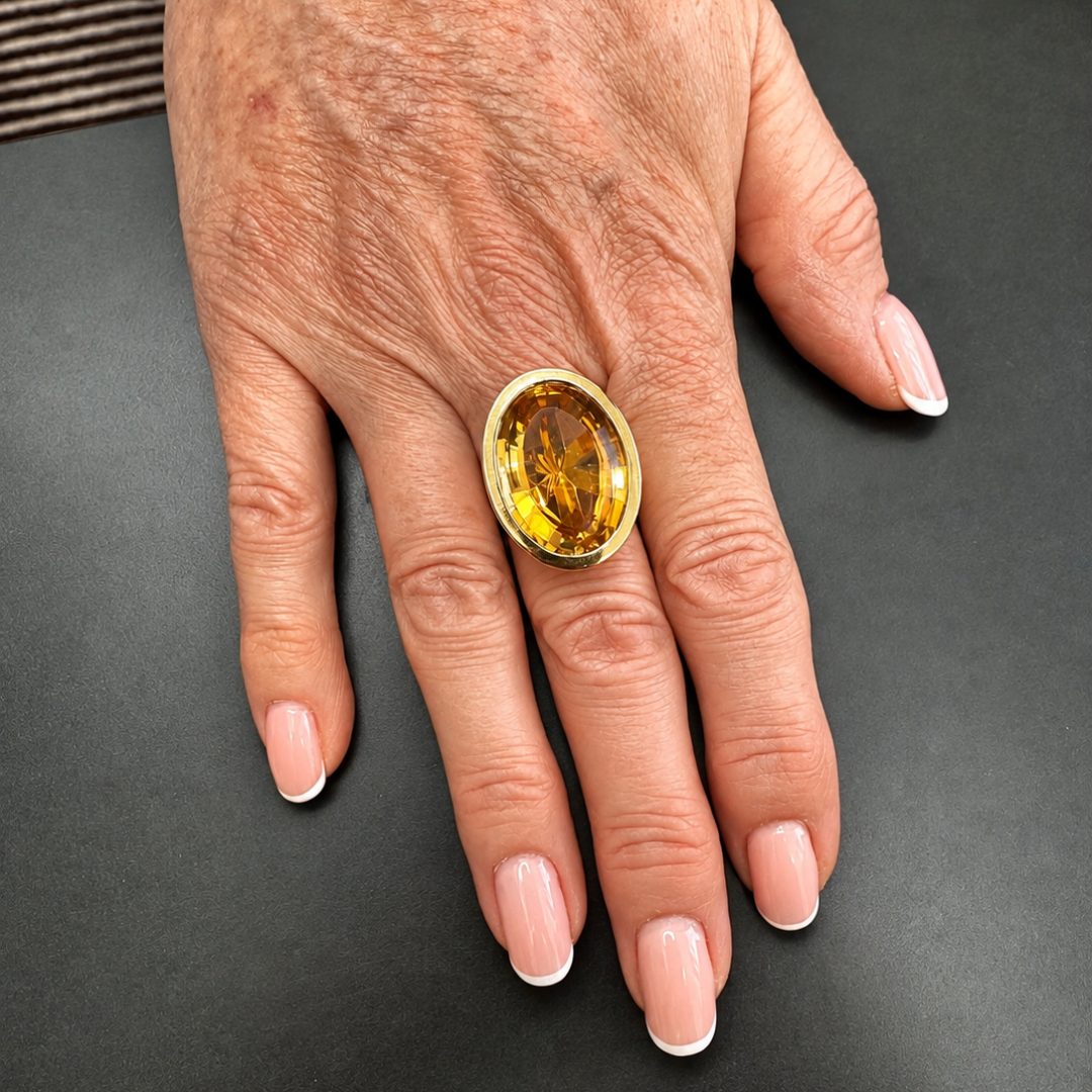 Golden Oval Citrine Statement Ring