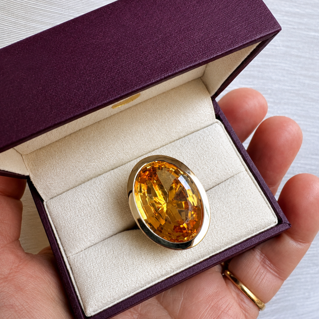 Golden Oval Citrine Statement Ring