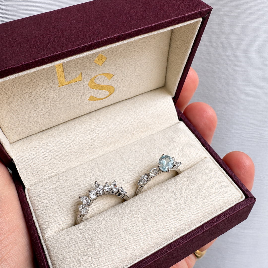 Tiara Diamond and Aquamarine Wedding Set