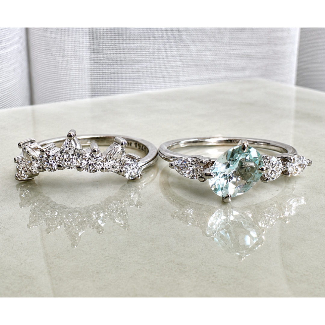 Tiara Diamond and Aquamarine Wedding Set