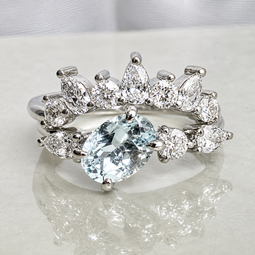 Tiara Diamond and Aquamarine Wedding Set