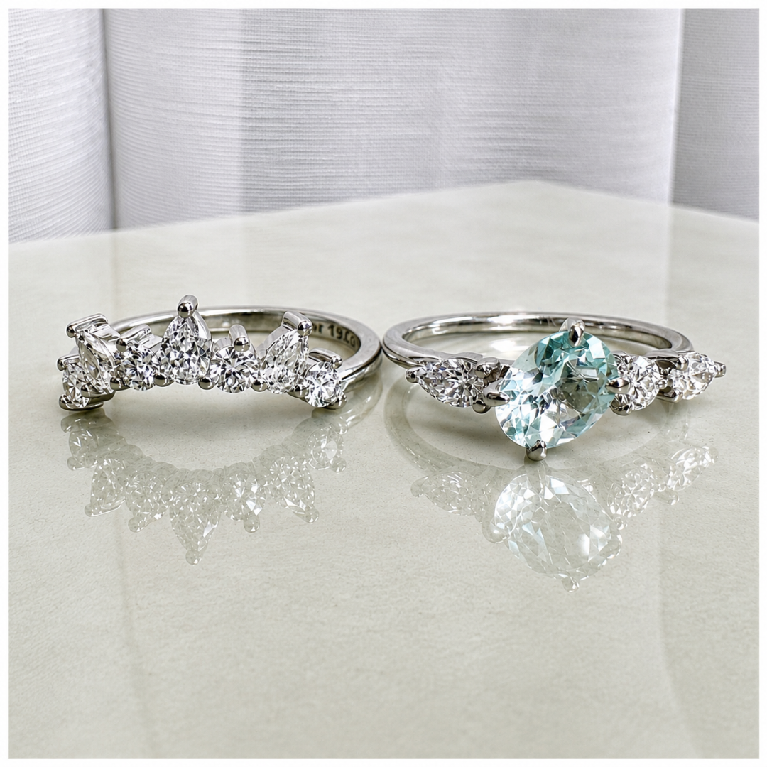 Tiara Diamond and Aquamarine Wedding Set