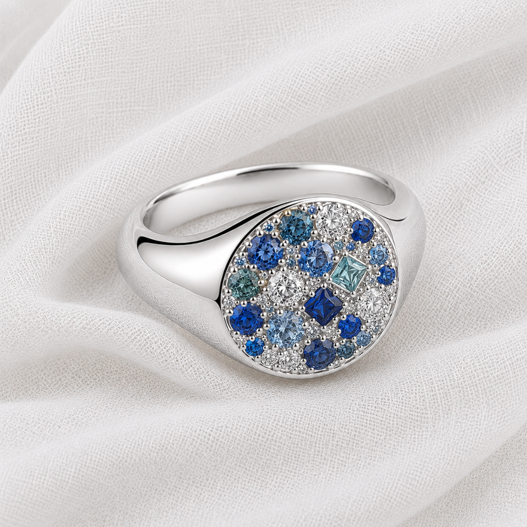 Blue Sapphire and Diamond Signet Ring