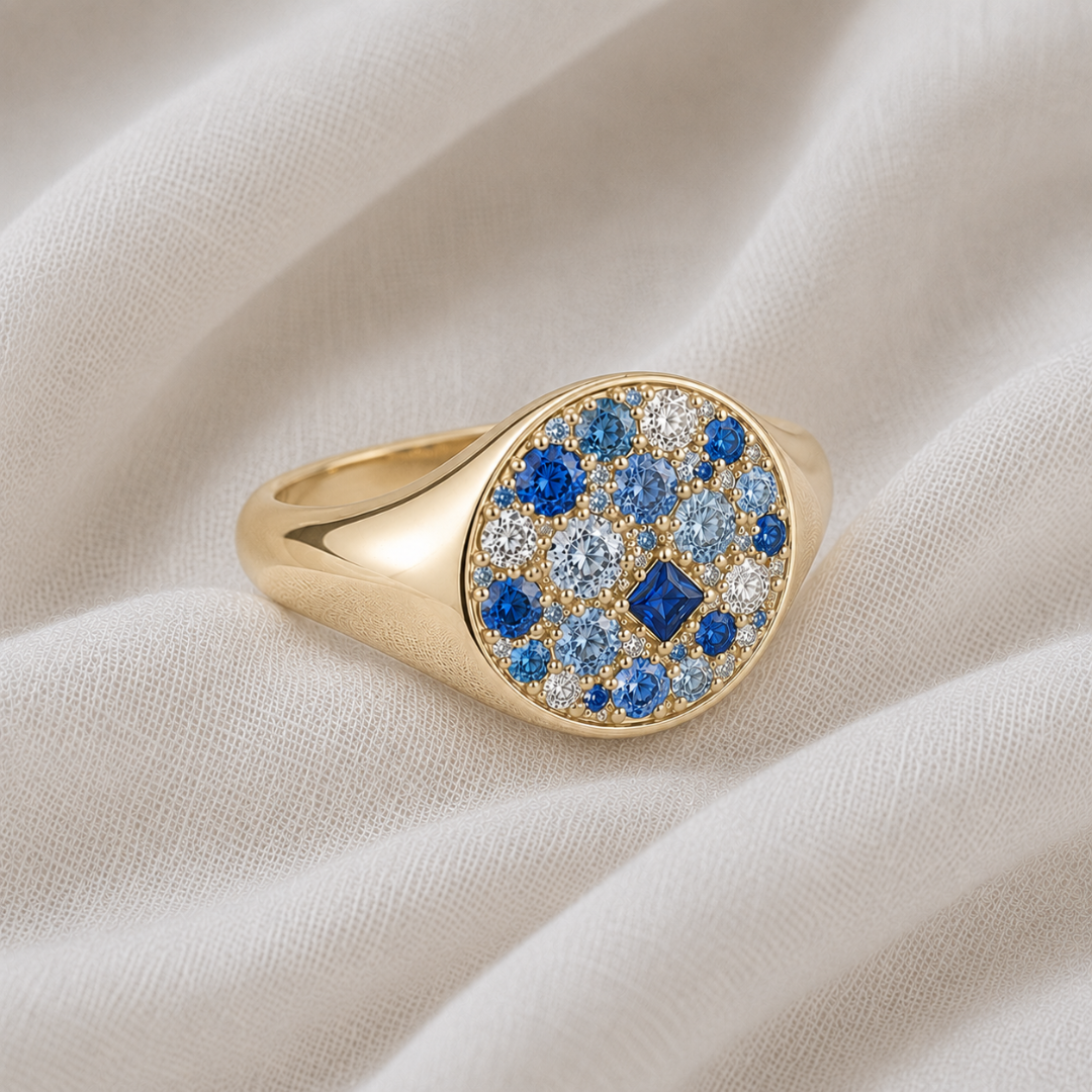Blue Sapphire and Diamond Signet Ring