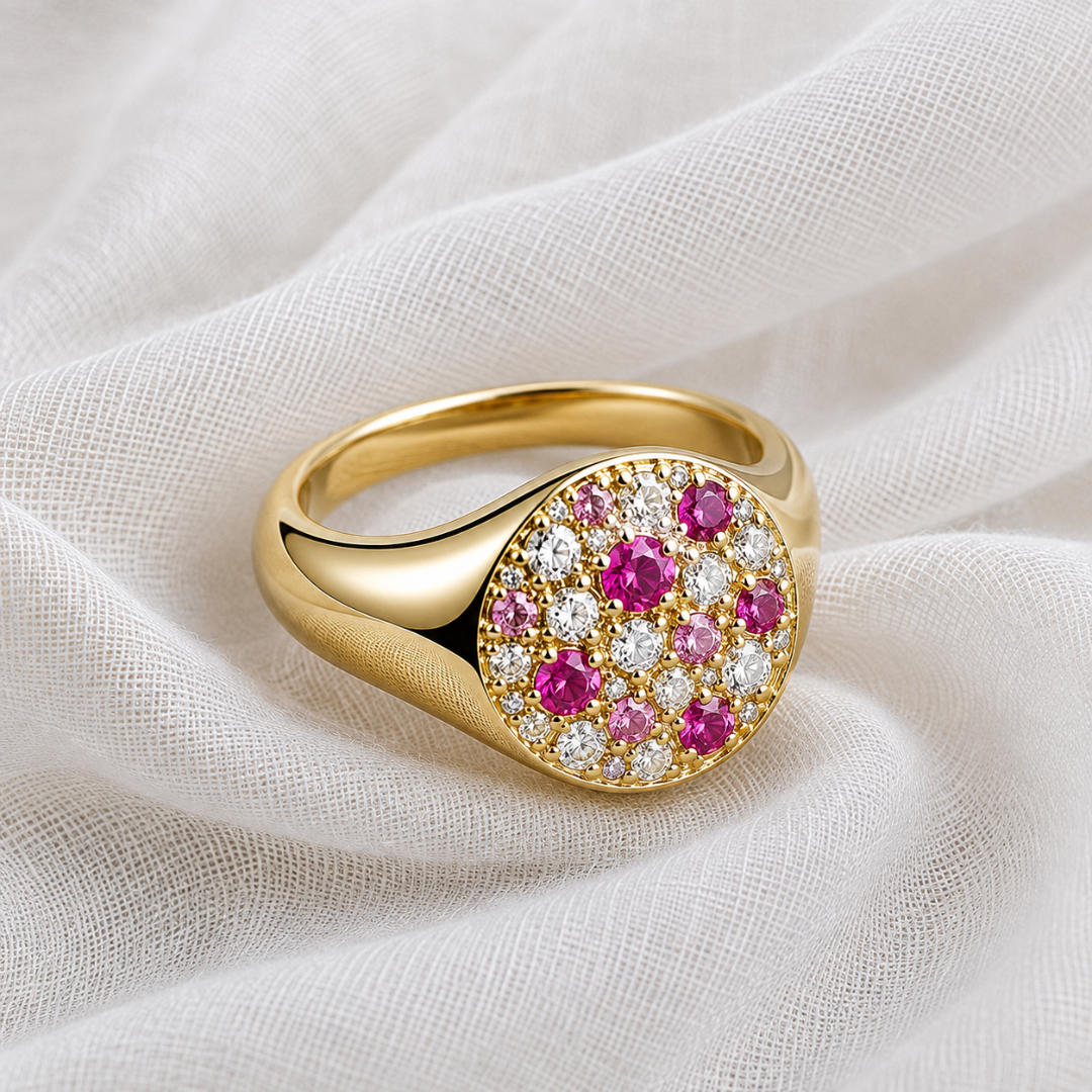 Pink Sapphire and Diamond Signet Ring