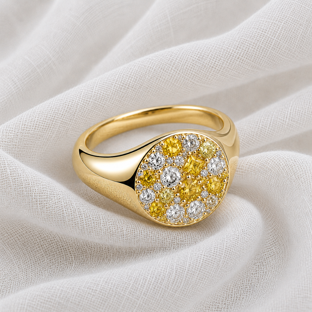 Yellow Sapphire and Diamond Signet Ring