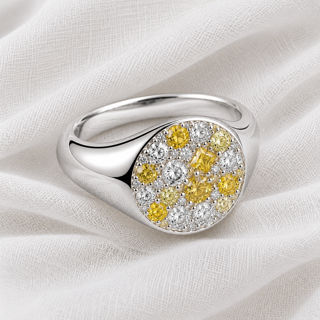 Yellow Sapphire and Diamond Signet Ring