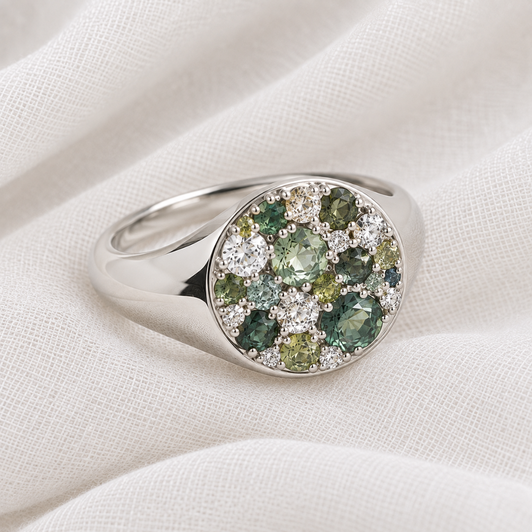 Parti Sapphire and Diamond Signet Ring