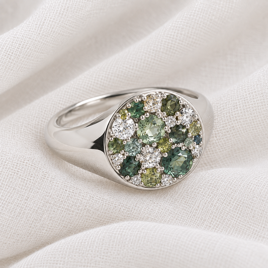 Parti Sapphire and Diamond Signet Ring