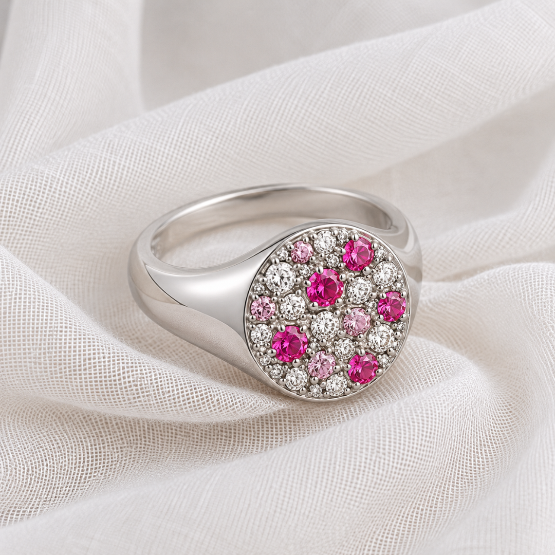 Pink Sapphire and Diamond Signet Ring