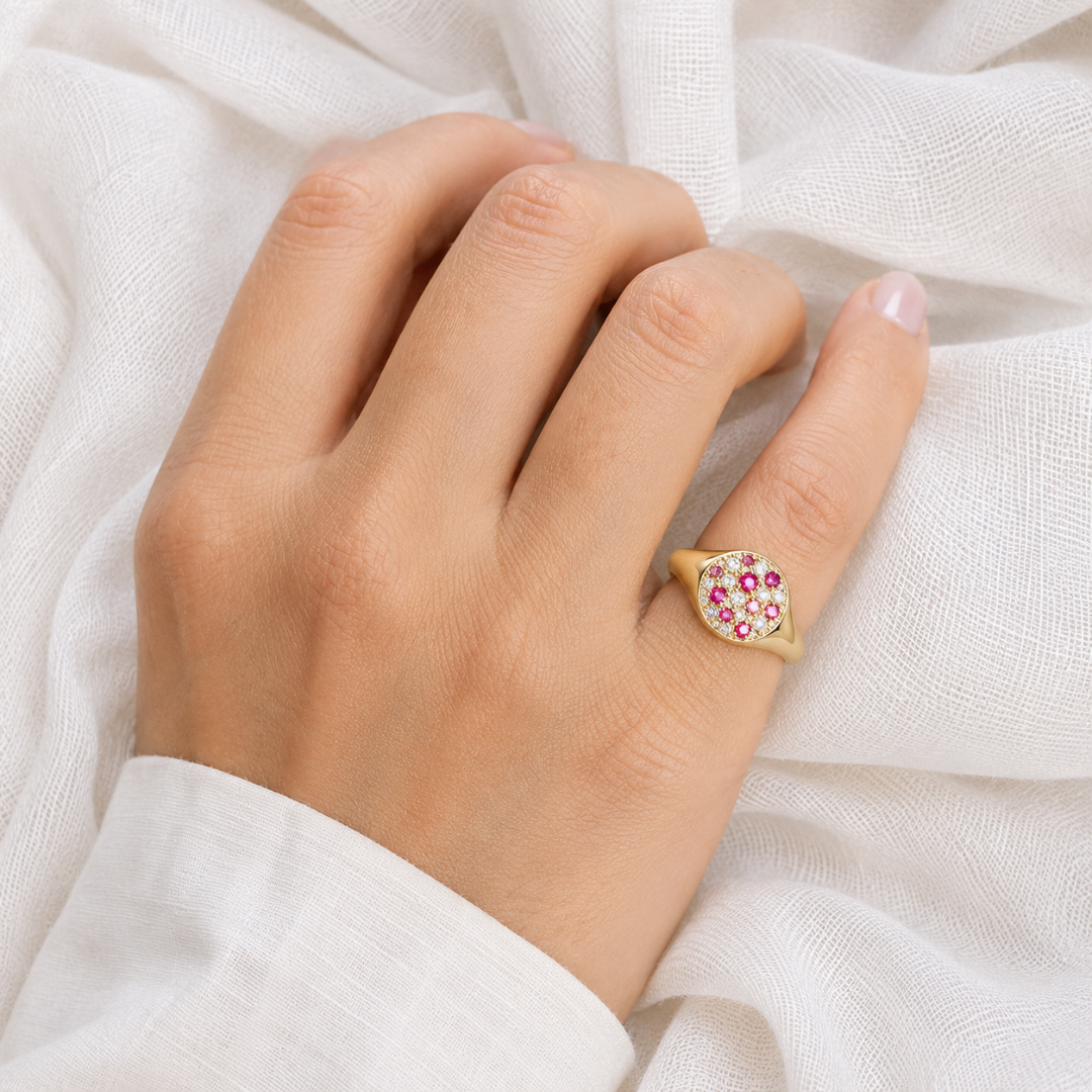Pink Sapphire and Diamond Signet Ring
