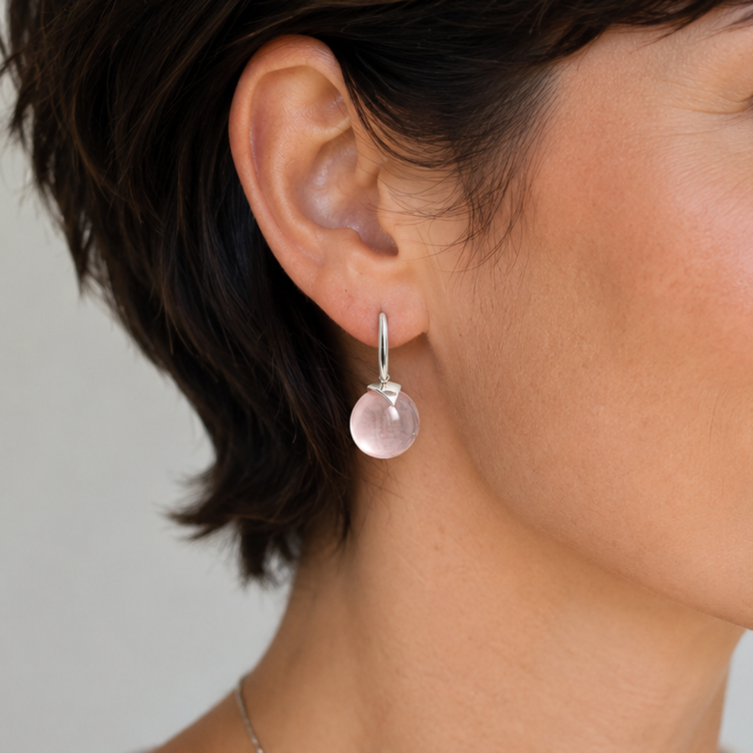 Rose Quartz Cabochon Earrings