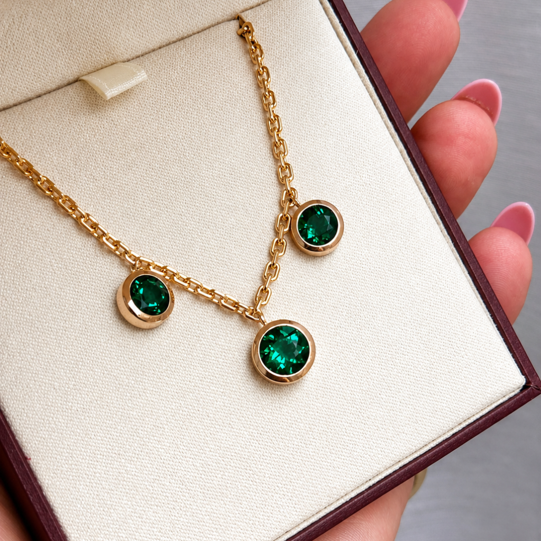 Rose Gold and Emerald Bezel Necklace