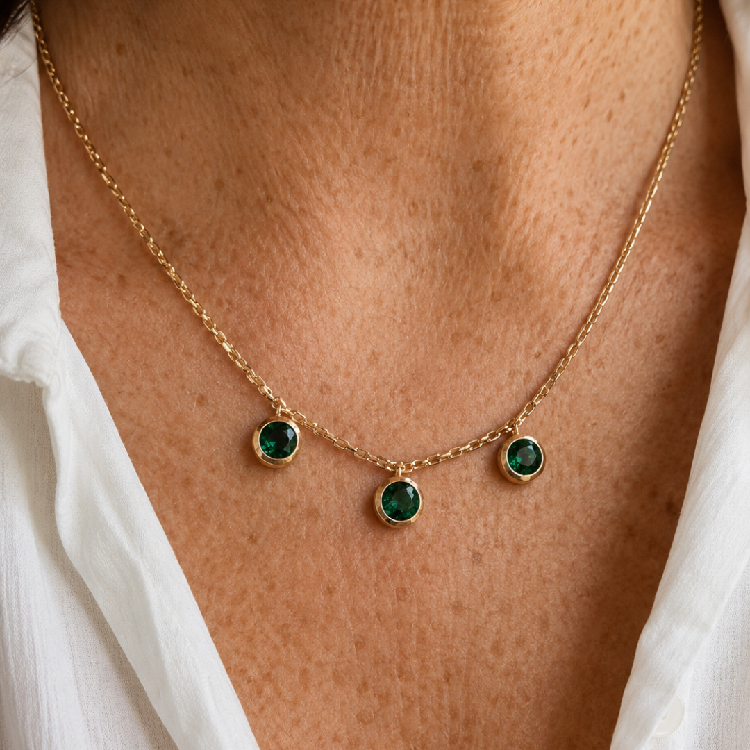 Rose Gold and Emerald Bezel Necklace