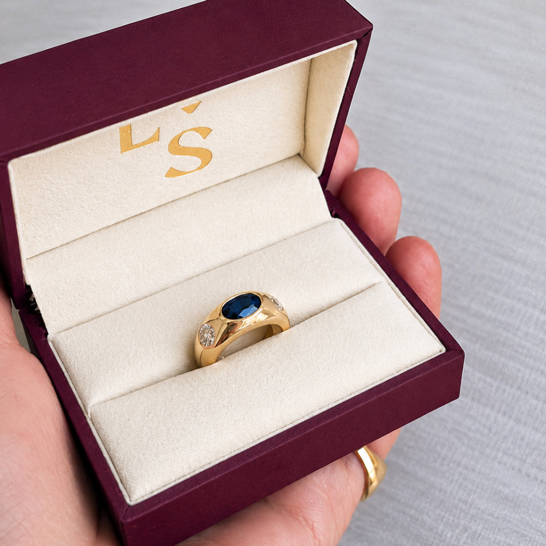 Sapphire and Diamond Domed Ring