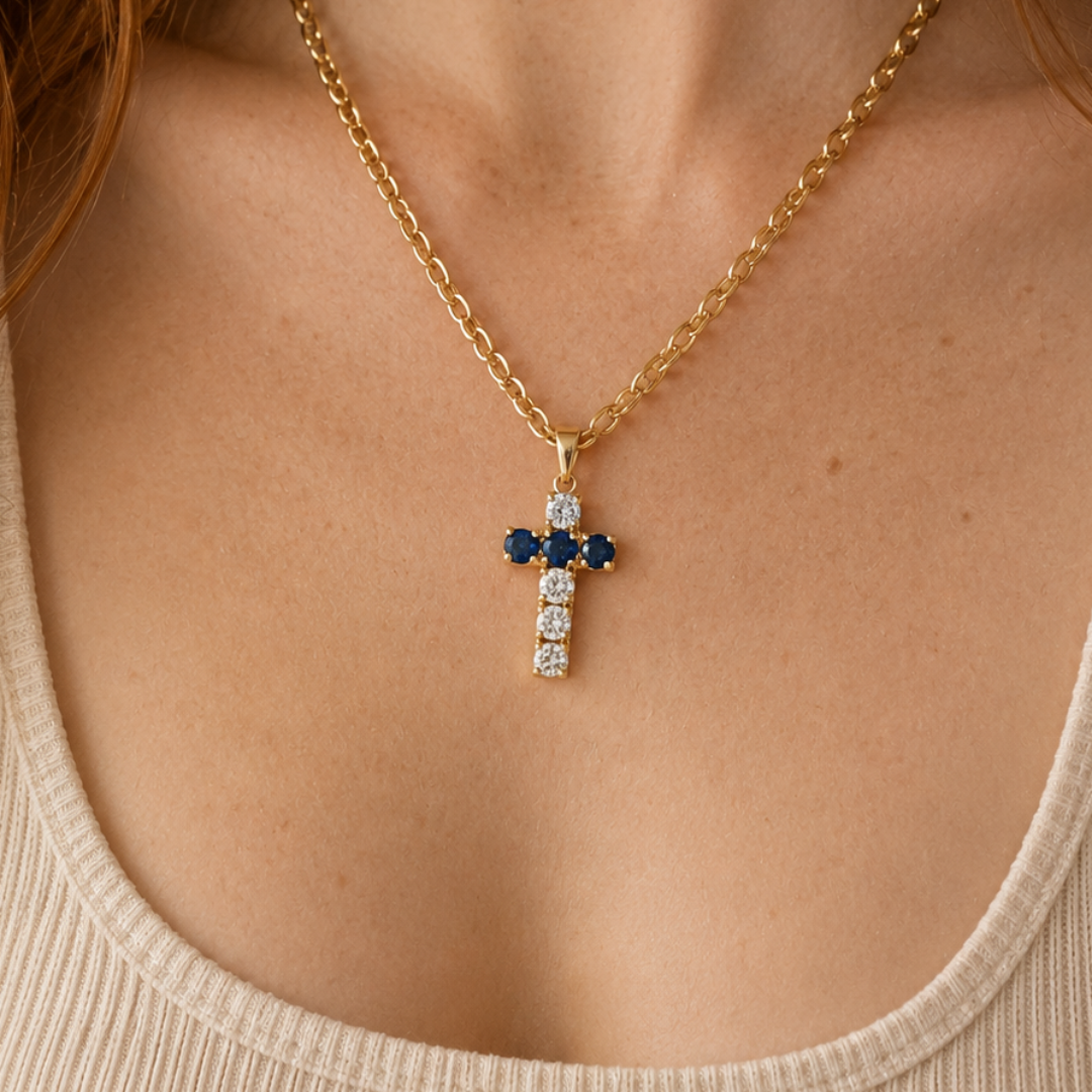 Sapphire & Diamond Cross Pendant