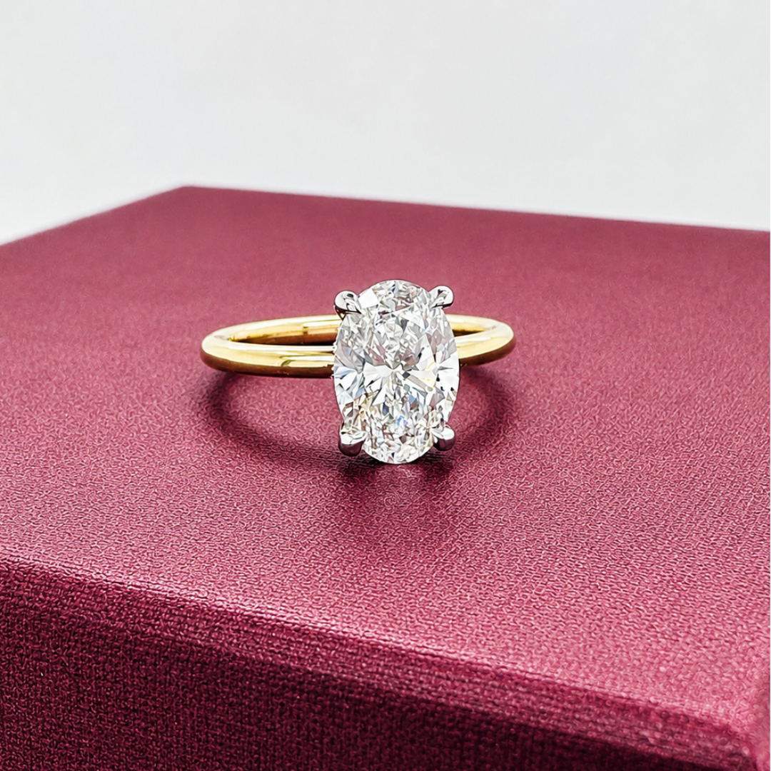 Oval Diamond Solitaire with Hidden Halo