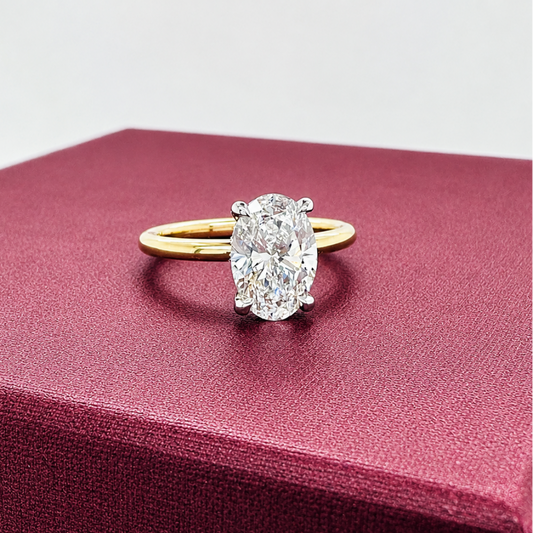 Oval Diamond Solitaire with Hidden Halo